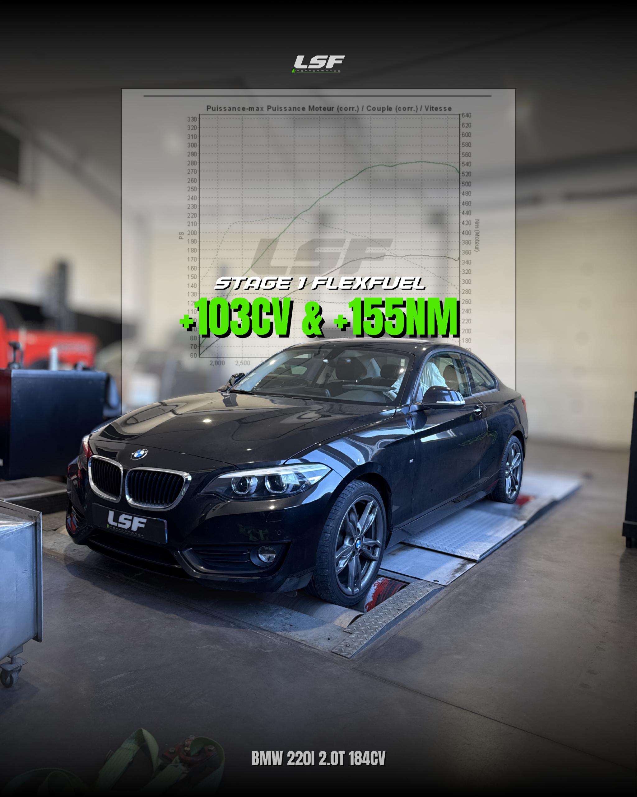 Reprogrammation moteur Stage 1 + Conversion superéthanol E85 – BMW 220i 2.0T 184CV – Salon de Provence
