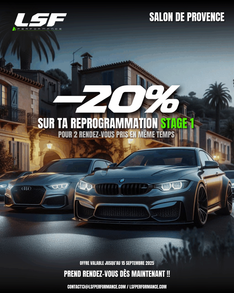Offre Spéciale rentrée : -20% sur les ST1poue 2 rendez vous pris en même temps ! 🔧💥 A l'occasion de cette fin d'été, offrez à votre véhicule un véritable coup de boost ! Profitez de -20% sur toutes nos Stage 1 pour 2 rendez vous en même temps. C’est le moment idéal pour libérer tout le potentiel de votre moteur tout en réalisant des économies. 🚗 Performances améliorées 💰 Consommation maîtrisée ✅ Fiabilité garantie by LSF 📅 Offre valable pour une durée limitée, ne manquez pas cette opportunité ! 👉🏻 Prenez rendez-vous dès maintenant et faites rugir votre moteur avec LSF Performance.
