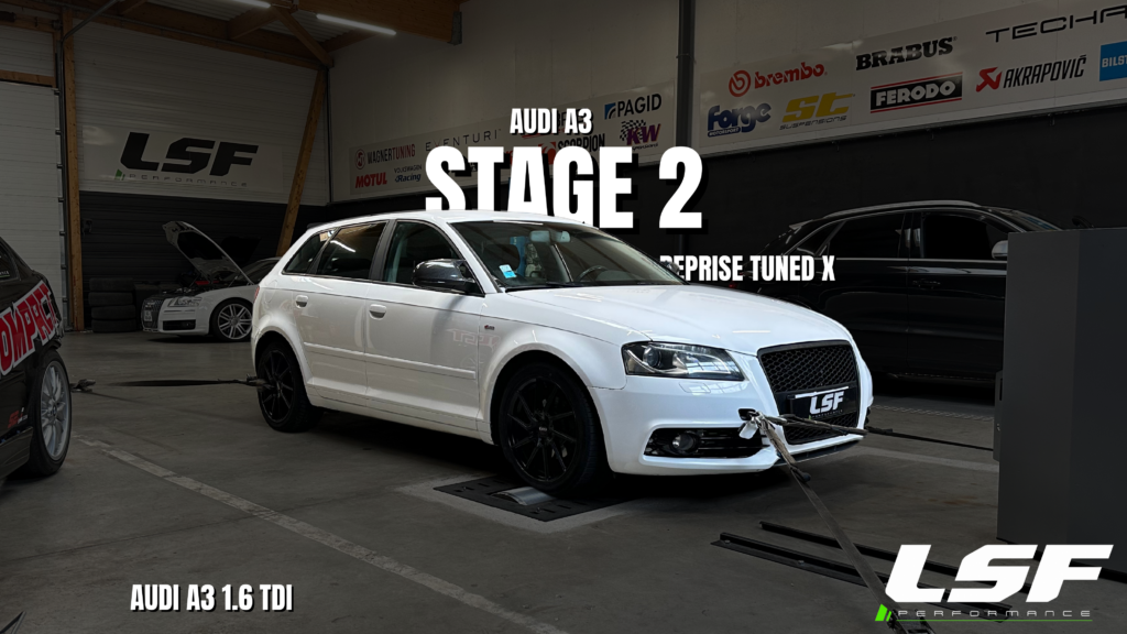 Stage 2 sur-mesure pour cette Audi A3 1.6 TDI : +7 ch et +15 Nm pour une conduite plus performante et plus réactive.