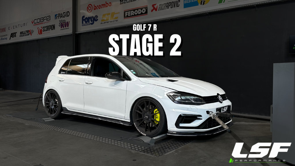 Stage 2 moteur et boîte pour cette Golf 7R à Sciez-sur-Léman : 337 à 404 cv et 460 à 555 Nm grâce à des pièces de qualité et une reprogrammation sur-mesure.