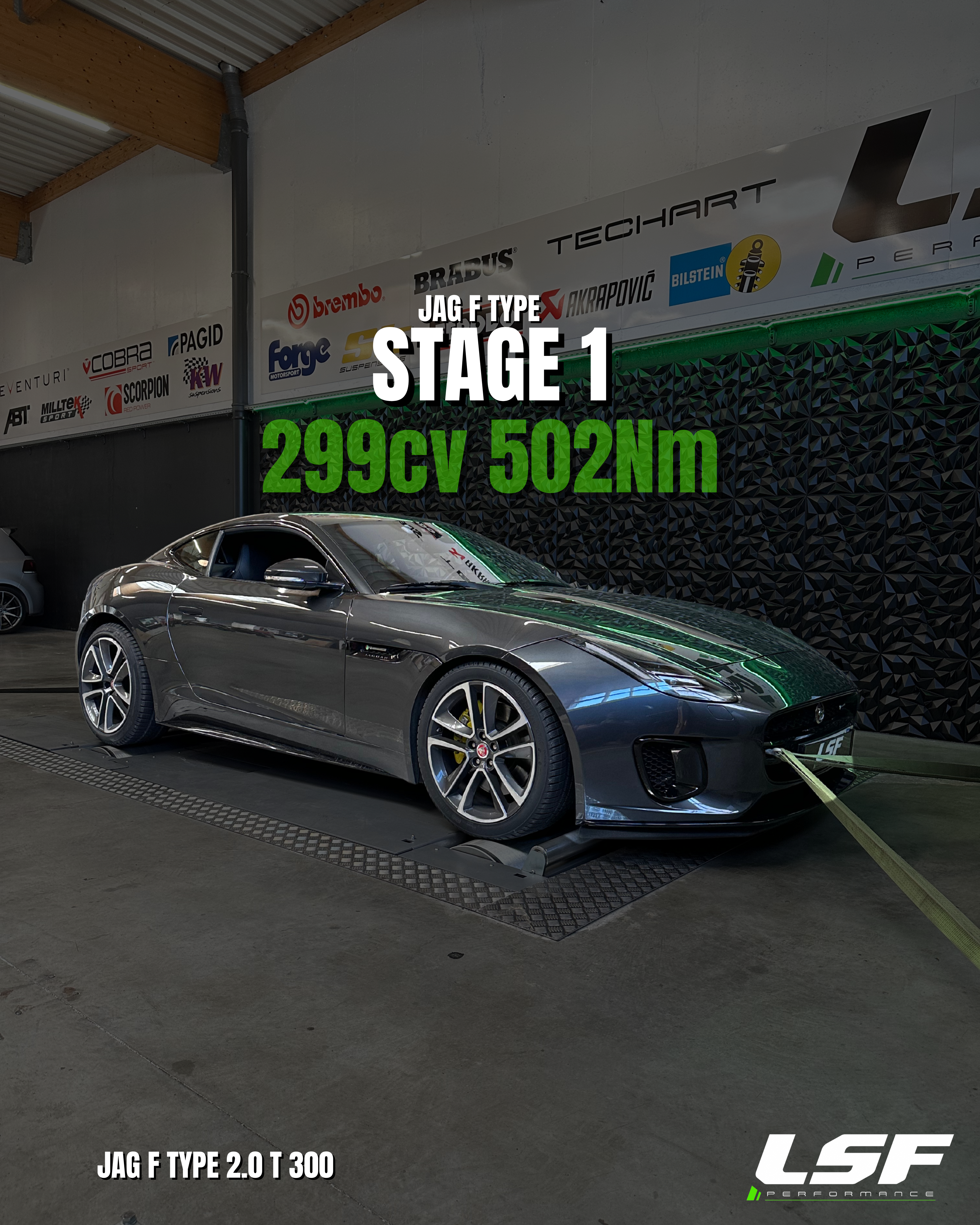 Stage 1 sur Jaguar F-Type 2.0 Turbo à Sciez-sur-Léman – 299 cv et 502 Nm mesurés