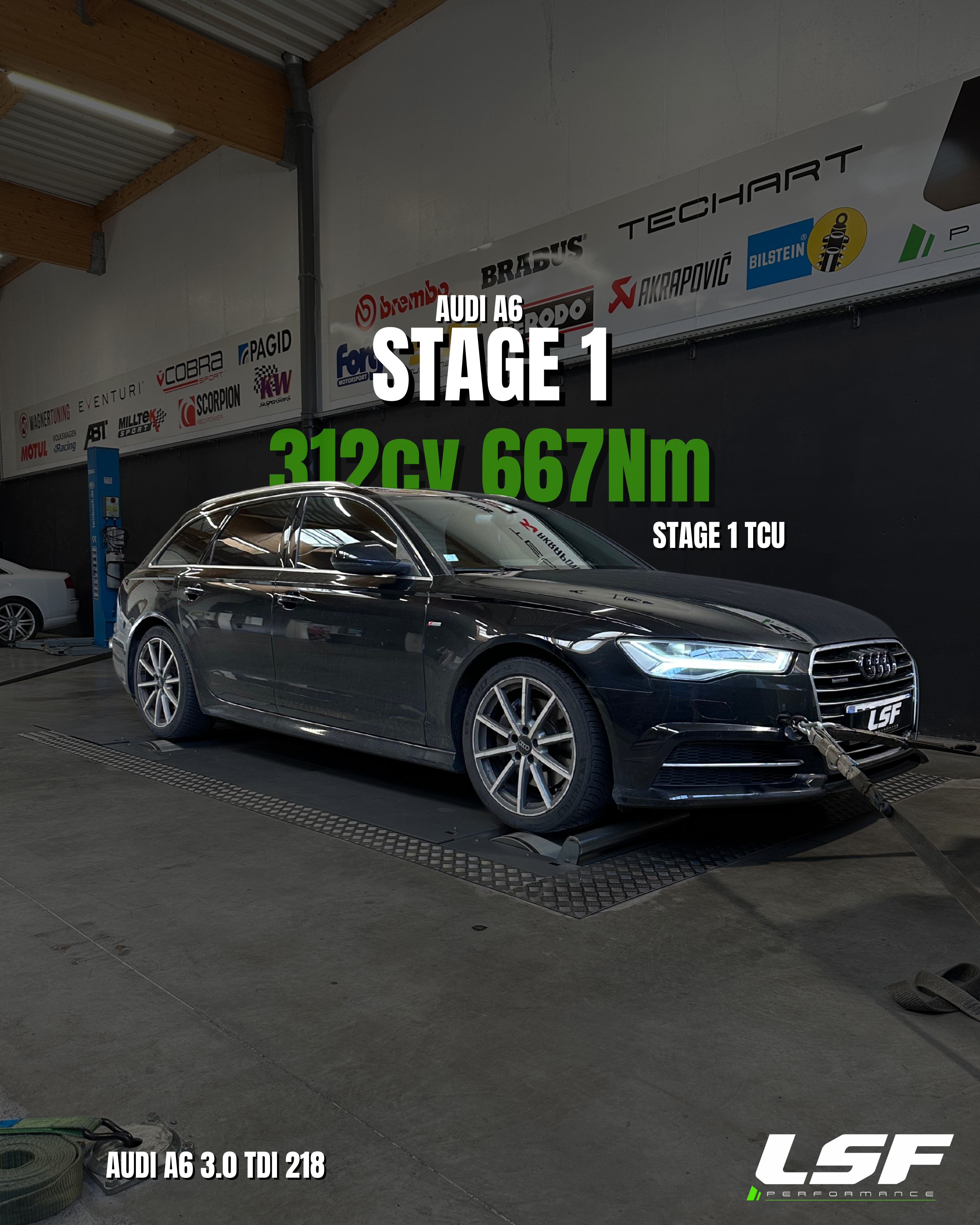 Stage 1 moteur + Stage 1 TCU sur Audi A6 3.0 TDI 218 réalisée chez LSF Performance à Sciez-sur-Léman (74). Résultat sur banc : 312 ch / 667 Nm. Boîte auto plus réactive, moteur plus coupleux, conduite transformée. 🔍 Spécialiste de la reprogrammation moteur Audi, optimisation boîte auto TCU, passage au banc 4x4, reprogrammation sur-mesure Haute-Savoie. 📞 Contact & infos : www.lsfperformance.fr
