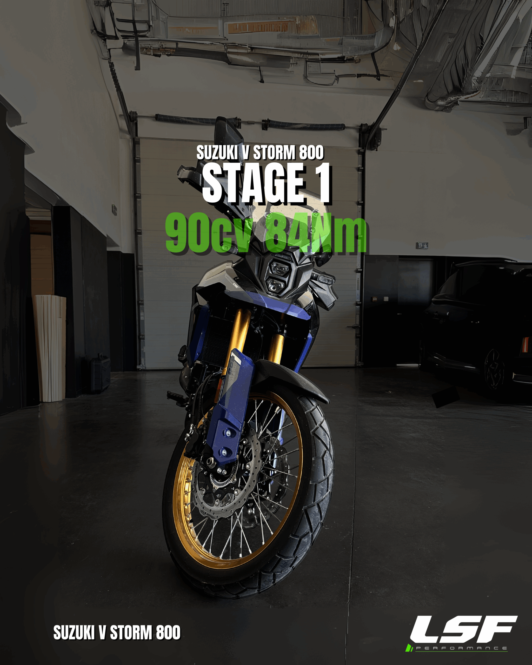 Reprogrammation moteur moto Stage 1 A2 sur cette Suzuki DL 800 V STORM qui passe de 48ch à 90ch, avec un couple optimisé à 84Nm. Optimisation sur-mesure réalisée chez LSF Performance.