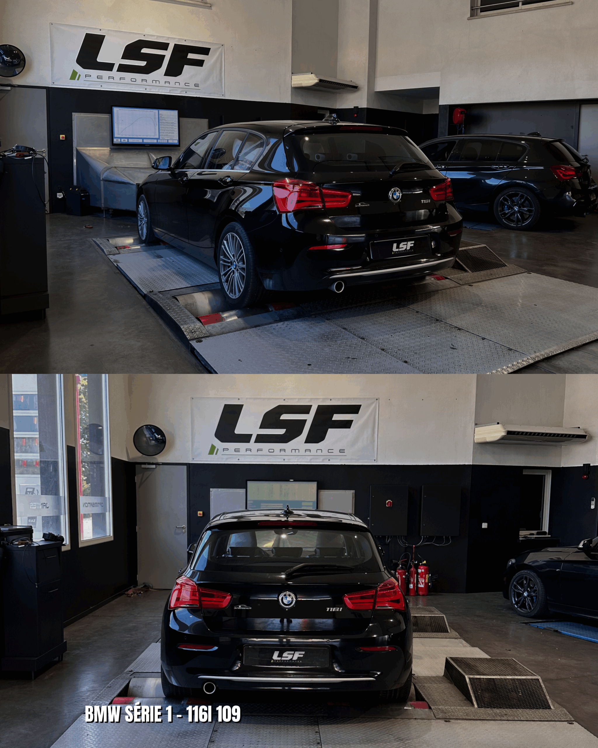 eprogrammation moteur Stage 1 et conversion éthanol sur une BMW Série 1 116i 109 Cv : passage de 119ch à 195ch, avec un couple optimisé à 289Nm. Optimisation sur-mesure réalisée sur banc chez LSF Performance.