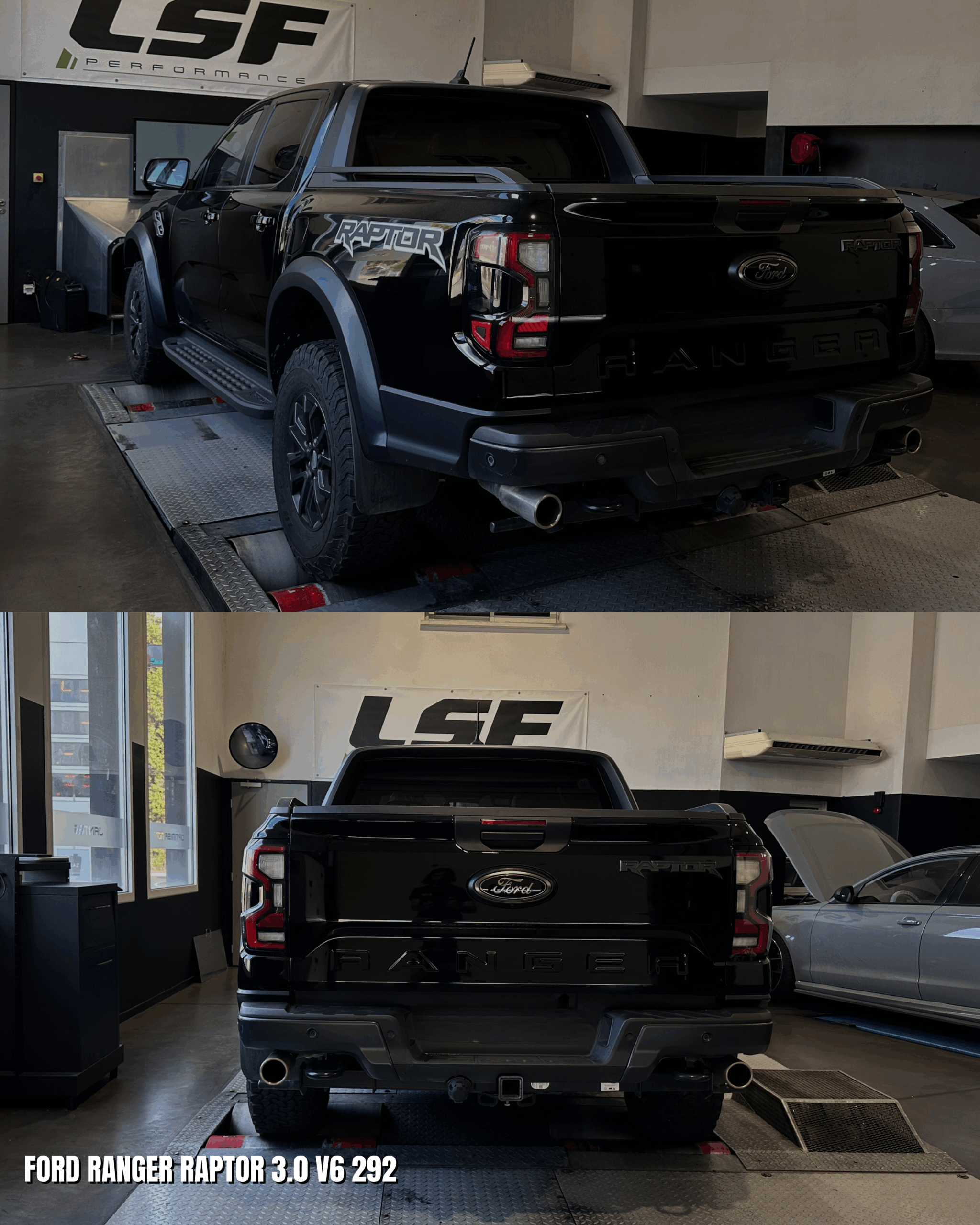 Reprogrammation moteur Stage 1 sur les derniers FORD RANGER RAPTOR : passage de 272ch à 423ch, avec un couple optimisé à 708Nm. Optimisation sur-mesure réalisée sur banc chez LSF Performance.