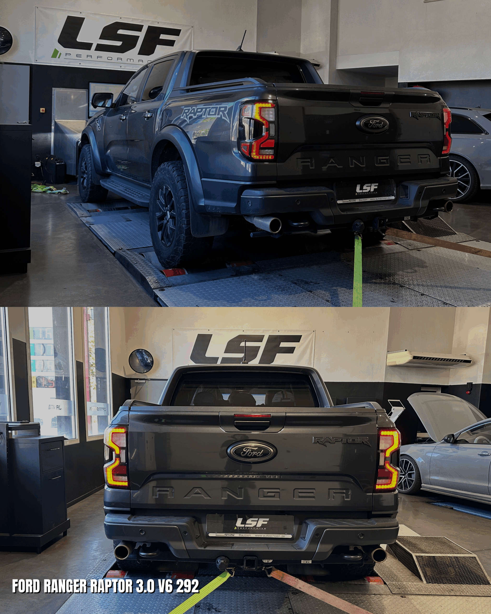 Reprogrammation moteur Stage 1 sur les derniers FORD RANGER RAPTOR. Optimisation sur-mesure réalisée sur banc chez LSF Performance.