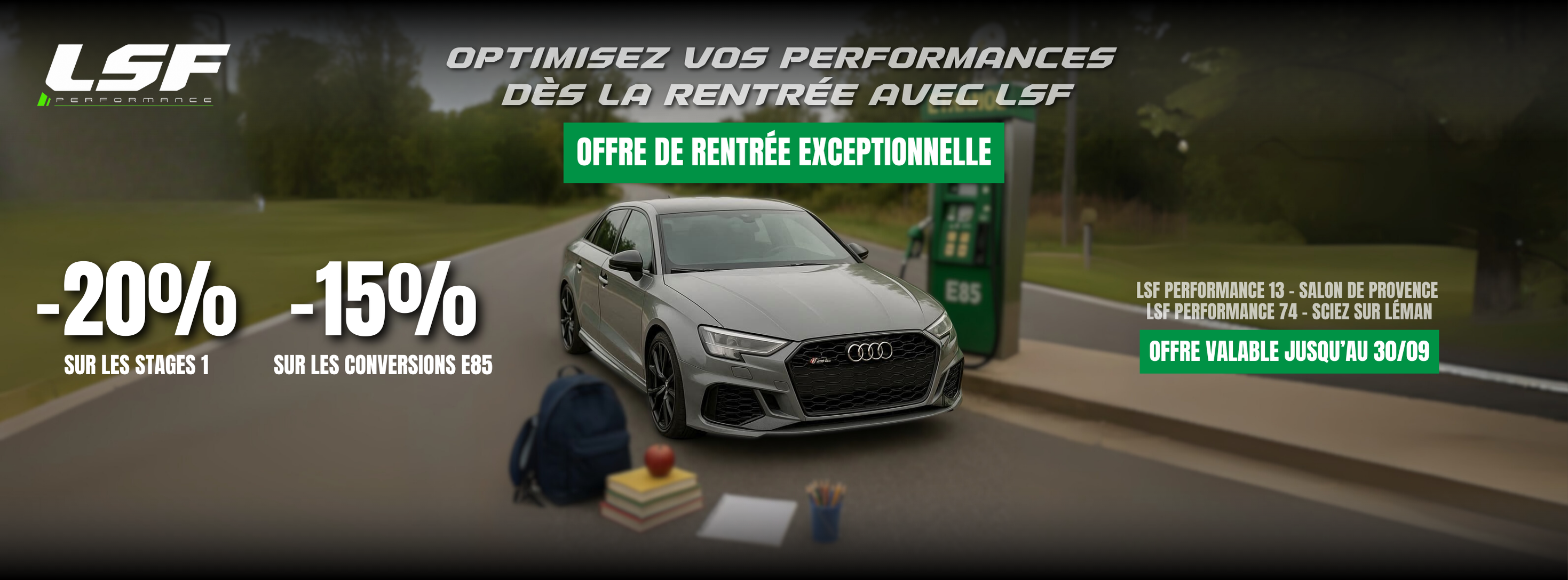 C’est la rentrée chez LSF Performance Et qui dit rentrée… dit offre exceptionnelle ! 👉🏻 Profitez de : ✅ -20% sur tous nos stages de reprogrammation moteur ✅ -15% sur les conversions FlexFuel E85 Chez LSF Performance, chaque optimisation est réalisée sur banc de puissance par nos motoristes expérimentés, avec des résultats chiffrés et 100% personnalisés. 📍 Offre valable dans nos deux centres : LSF Performance 13 à Salon-de-Provence LSF Performance 74 à Sciez-sur-Léman (près d’Évian) 🔥 Offre valable jusqu’au 30/09 – réservez dès maintenant votre créneau pour optimiser votre véhicule.